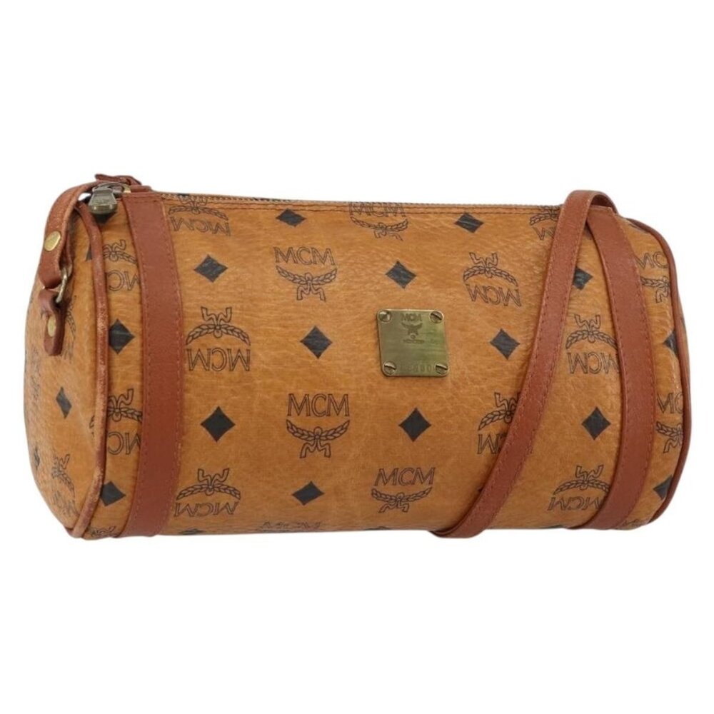 Authentic MCM Logogram Vicetos Shoulder Bag PVC Leather Brown Gold